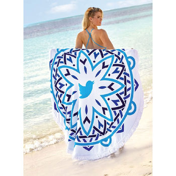 60" Round Beach Towel with Mandala Design and Fringe