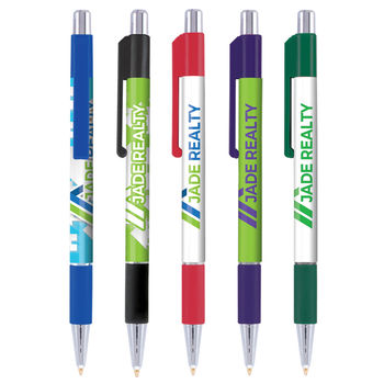 Quick Ship Chrome Accent Trim Grip Pen with Full Color Imprint