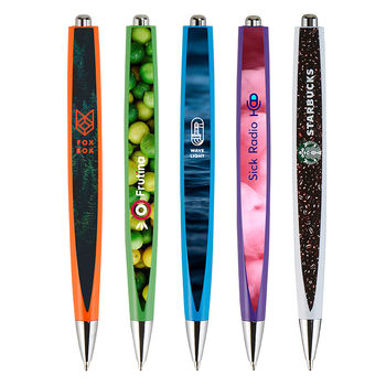 Flat Retractable Ballpoint Pen with Full Color Imprint