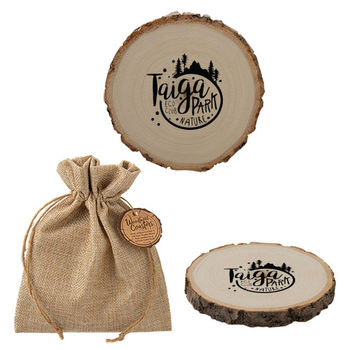 Natural Poplar Tree Wood Coaster in a Burlap Bag