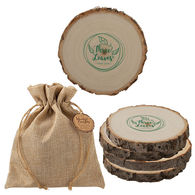 Natural Poplar Tree Wood Coaster in a Burlap Bag- Set of 4 