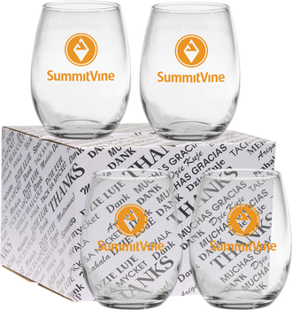 4 Stemless Wine Glasses Set in "Thank You" Box