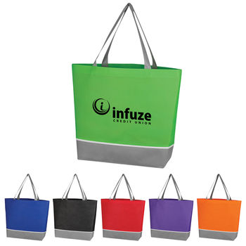 17" x 13" Non-Woven Tote with Colorful Top and Grey Bottom - 19.5" Handles