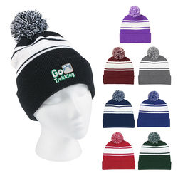 Two-Tone Knit Pom Beanie With Cuff - BETTER