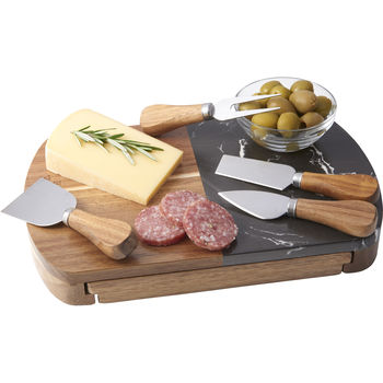 Black Marble Cheese Cutting Board Set with Knives