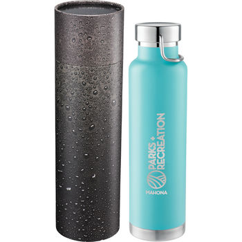 22 oz Stainless Steel Vacuum Insulated Hot/Cold Bottle with Handle Loop in Cylindrical Box