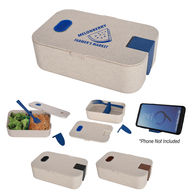 Renewable And Sustainable Wheat Straw Plastic Lunch Box with Fork and Phone Holder