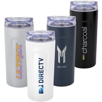 20 oz Vacuum Tumbler with Powder-Coated Finish,  Thumb-Slide Lid and Full-Color Imprint