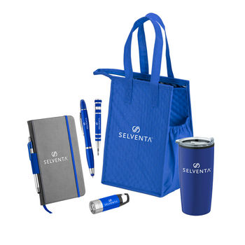 6-Gift Set Promo Bundle with Flashlight, Journal, Stylus Highlighter, Pen and Tumbler in Cooler Tote