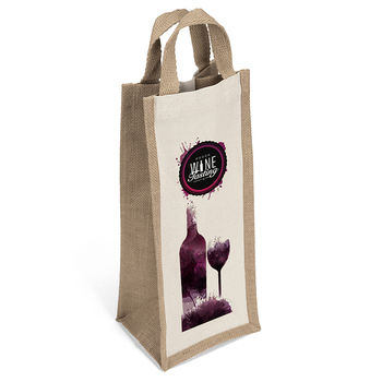 6" x 14" Cotton and Jute Wine Bag with Full Color Printing