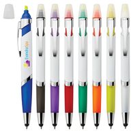 Ballpoint Stylus Pen and Highlighter with Flattened Barrel and Large Imprint Area with Full Color Printing