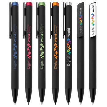 Metal Pen with Rubberized Barrel and Laser Engraving to Match The Colored Top