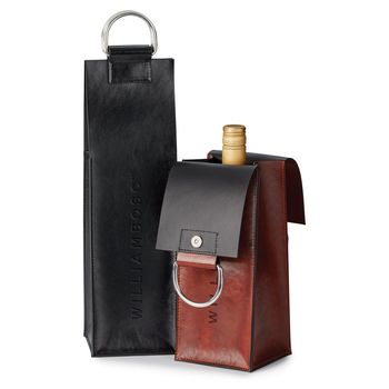Faux Leather Wine Bottle Carry Case with Metal Snap Closure