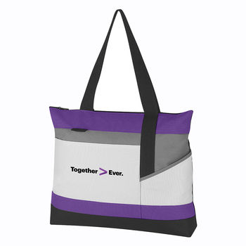 15" x 18" Polyester Striped Zippered Tote Bag with Large Gusset