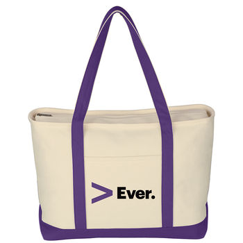 14" x 24" 24 oz Cotton World's Toughest Boat Tote with ZIPPERED Top and 30" Handles