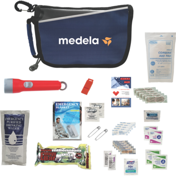 Deluxe Disaster Prep Emergency Safety Kit with First Aid Guide, Blanket, Food, Flashlight and More