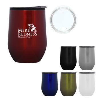 12 oz Stainless Steel Stemless Wine Glass with Plastic Liner, Drink-Through Lid