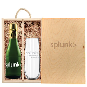 Custom-Etched Mini Sparkling Wine and Flute Gift Set in Engraved Wooden Box