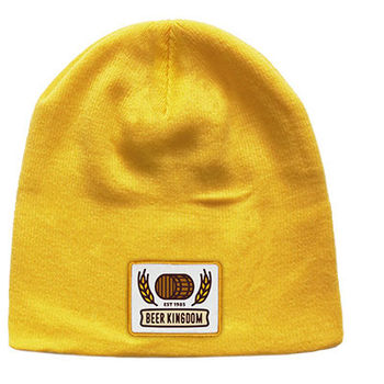 Beanie with Woven Logo Patch - 14 Colors Available! - Optional Cuff and Pom Pom Can Be Added - - OVERSEAS Production
