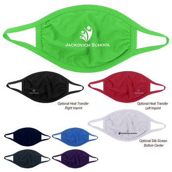 YOUTH 2-Ply Cotton Mask with Elastic Ear Straps and 1-Color Imprint on Front
