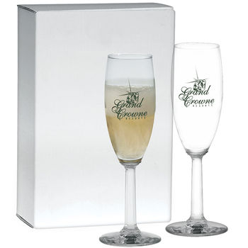 Set of 2 Champagne Flutes in a White Gift Box