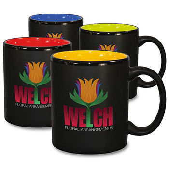 11 oz Black Coffee Mug with Color Interior and Full-Color Wraparound Imprint (No Bleed)- Low Minimums