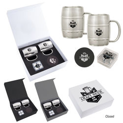 Moscow Mule Cocktail Kit Includes Barrel Mugs, Stainless Steel Ice Cubes and Leather Coasters