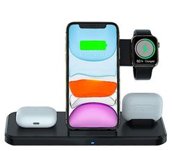 4-In-1 Qi Wireless Charging Station - Charge 2 Phones, Apple Watch and Apple Airpods Simultaneously!