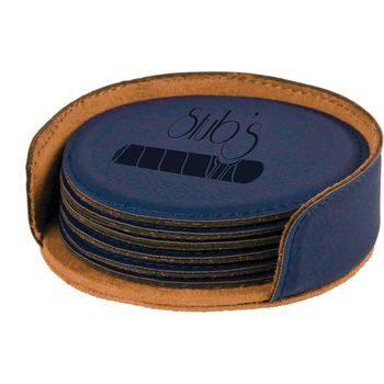 Leatherette Round 6-Coaster Set - Low Minimum Order!