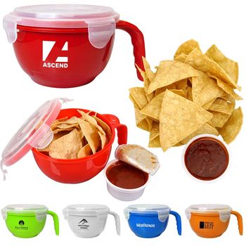 Clip-Top Soup Bowl with Handle with Tortilla Chips and Salsa