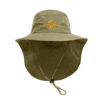 Polyester Bucket Hat with Adjustable Chin Drawstring and Full Neck Shield Tail  