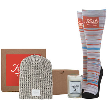 Snowed In Gift Set Includes Soft-Knitted Beanie, Premium Socks and Glass Candle in a Cardboard Gift Box