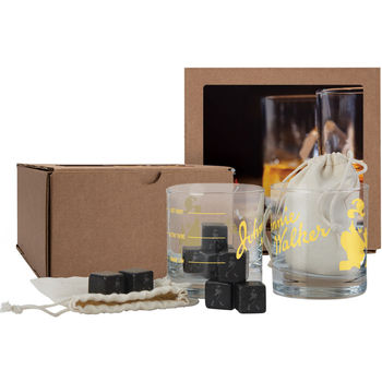 Speakeasy Gift Set Includes Two Whiskey Glasses and Whiskey Stones in Cotton Muslin Bags in Cardboard Gift Box
