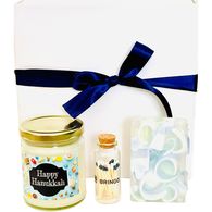 Happy Hanukkah Gift Box Includes Soy Candle, Glycerine Soap, and Matches with Striker