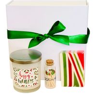 Happy Holidays Gift Box Includes Soy Candle, Glycerine Soap, Matches and Striker