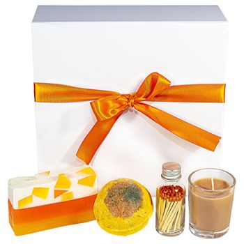 Pumpkin Spice Spa Gift Box Includes Glycerine Soap, Bath Bomb, Scented Candle, and Matches