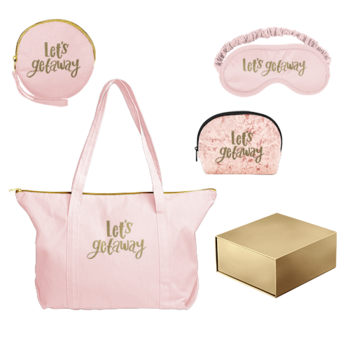 The Overnighter Kit with Tote, Cosmetic Bag, Pancake Bag, Eye Mask and Message Card in Gift Box