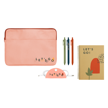 Work & Go Kit with Notebook, Tech Taco, Pens and Message Card in Canvas Laptop Sleeve