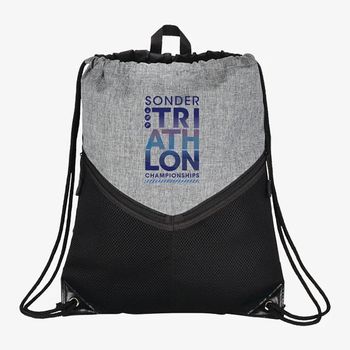 15" x 18" Polycanvas Drawstring Cinch Backpack with Two Zippered Air Mesh Pockets