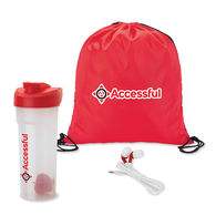 Shake N Sound Fitness Gift Set Includes Shaker Cup, Earbuds, and Drawstring Bag in a White Box w Custom Label