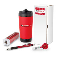New Hire Welcome Gift Set Includes Travel Mug, Badge Holder, Pen and Power Bank in a White Box w Custom Label