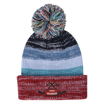 Embroidered Rainbow Knit Beanie with Pom