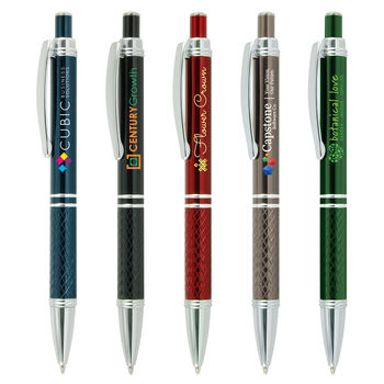 Modern Textured Grip Pen with Chrome Trim and Full Color Printing