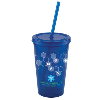 16 oz Double Wall Tumbler with Straw and Wraparound Full-Color Printing