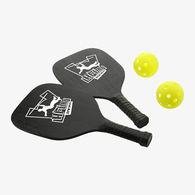 Pickleball Set with Black Wood Paddles, 2 Balls and a Mesh Carrying Bag