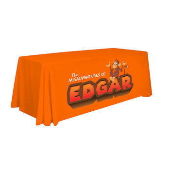 Economy 6’ LASER-CUT EDGE Flame-Retardant Table THROW with Full-Color Imprint on Front - CLOSED BACK