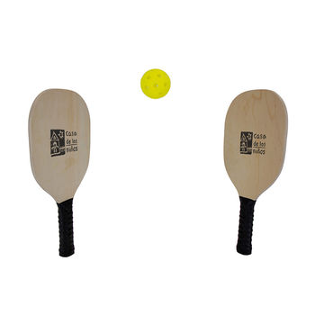 Pickleball Set with Natural Wood Paddles, Ball and a Mesh Carrying Pouch