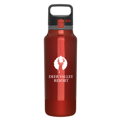 25 oz Vacuum Insulated Bottle with High-Polish Tinted Finish and Rubberized Base, One-Touch Push-Button Lid, and Carrying Handle