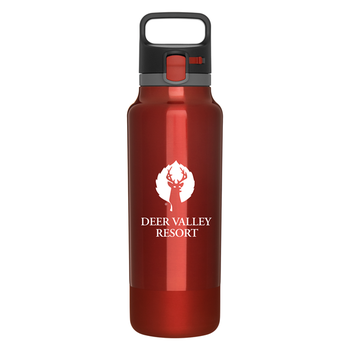 25 oz Vacuum Insulated Bottle with High-Polish Tinted Finish and Rubberized Base, One-Touch Push-Button Lid, and Carrying Handle