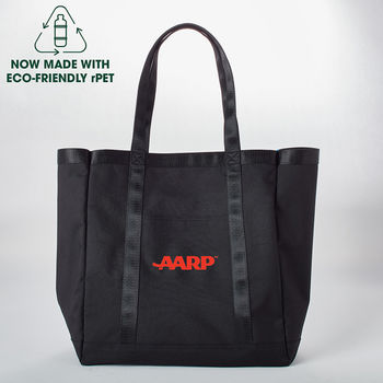 11" x 14" Premium Tote with Grey Lining and Interior Zippered Pocket is Made from Recycled Bottles